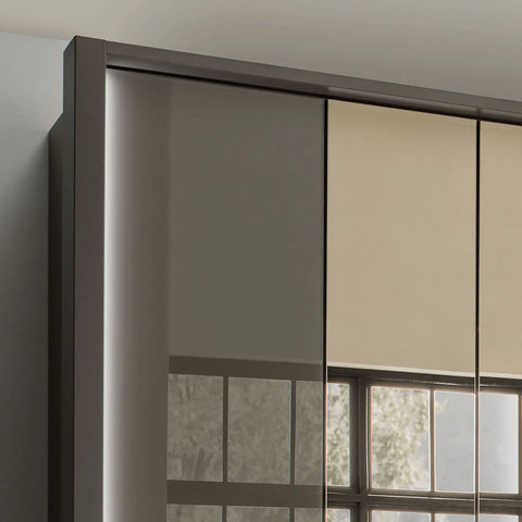 Wiemann Kansas Large 6 Door Havana Glass Wardrobe with Mirror & LED Light - Pendle Village Furniture