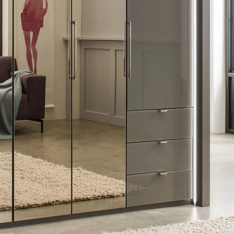 Wiemann Kansas Large 6 Door Havana Glass Wardrobe with Mirror & LED Light - Pendle Village Furniture
