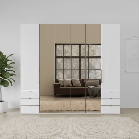 Wiemann Kansas Large 6 Door White Glass Wardrobe with Mirror