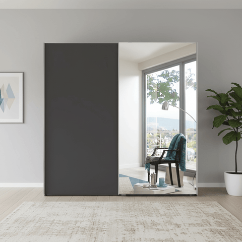 Wiemann Houston 200cm Graphite Glass & Mirror Front 2 Door Sliding Wardrobe
