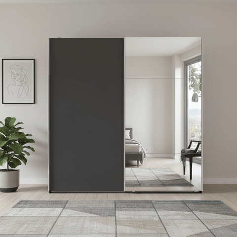 Wiemann Houston 150cm Graphite Glass & Mirror Front 2 Door Sliding Wardrobe