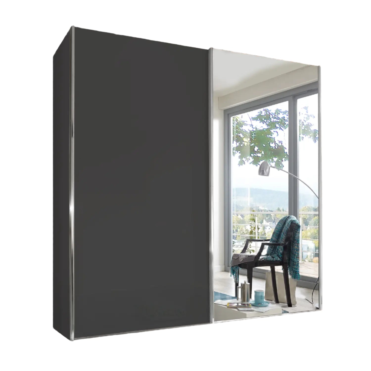 Wiemann Houston 200cm Graphite Glass & Mirror Front 2 Door Sliding Wardrobe -001