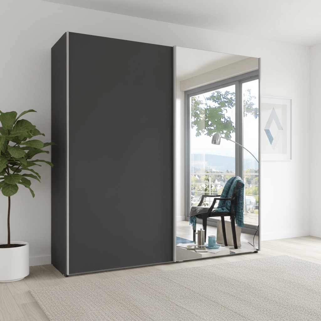 Wiemann Houston 200cm Graphite Glass & Mirror Front 2 Door Sliding Wardrobe