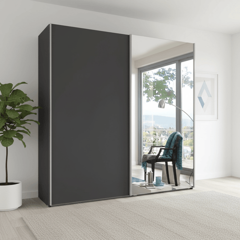 Wiemann Houston 200cm Graphite Glass & Mirror Front 2 Door Sliding Wardrobe
