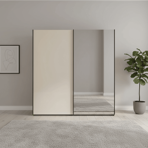 Monaco 3000 Bianco Oak Champagne 2 Door Sliding Wardrobe with Mirror