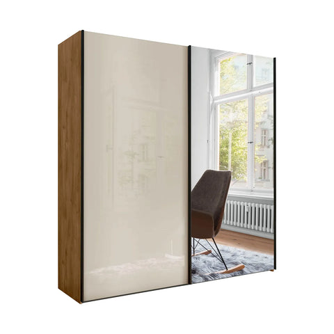 Monaco 3000 Bianco Oak Champagne 2 Door Sliding Wardrobe with Mirror - Pendle Village Furniture