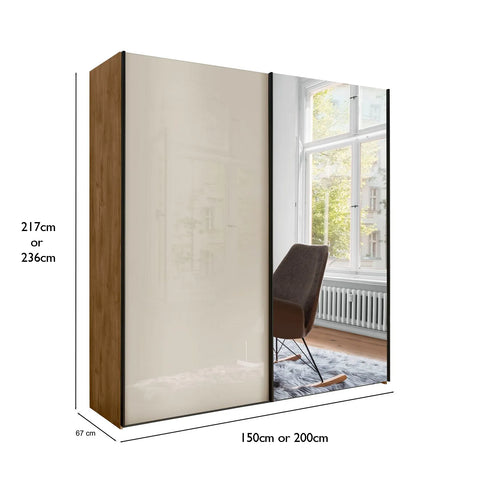 Monaco 3000 Bianco Oak Champagne 2 Door Sliding Wardrobe with Mirror - Pendle Village Furniture