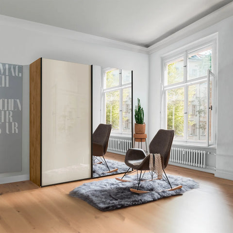 Monaco 3000 Bianco Oak Champagne 2 Door Sliding Wardrobe with Mirror - Pendle Village Furniture