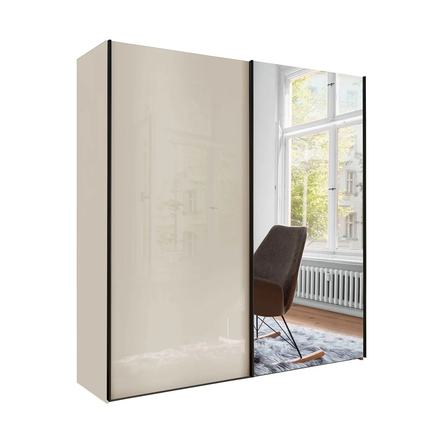 Wiemann Monaco 3000, 2 Door sliding Wardrobe with champagne glass and Mirror Width 150 or 200cm 