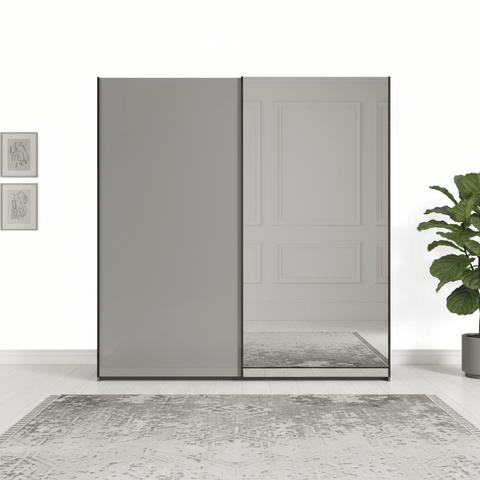 Monaco 3000 Pebble Grey Glass & Mirror 2 Door Sliding Wardrobe