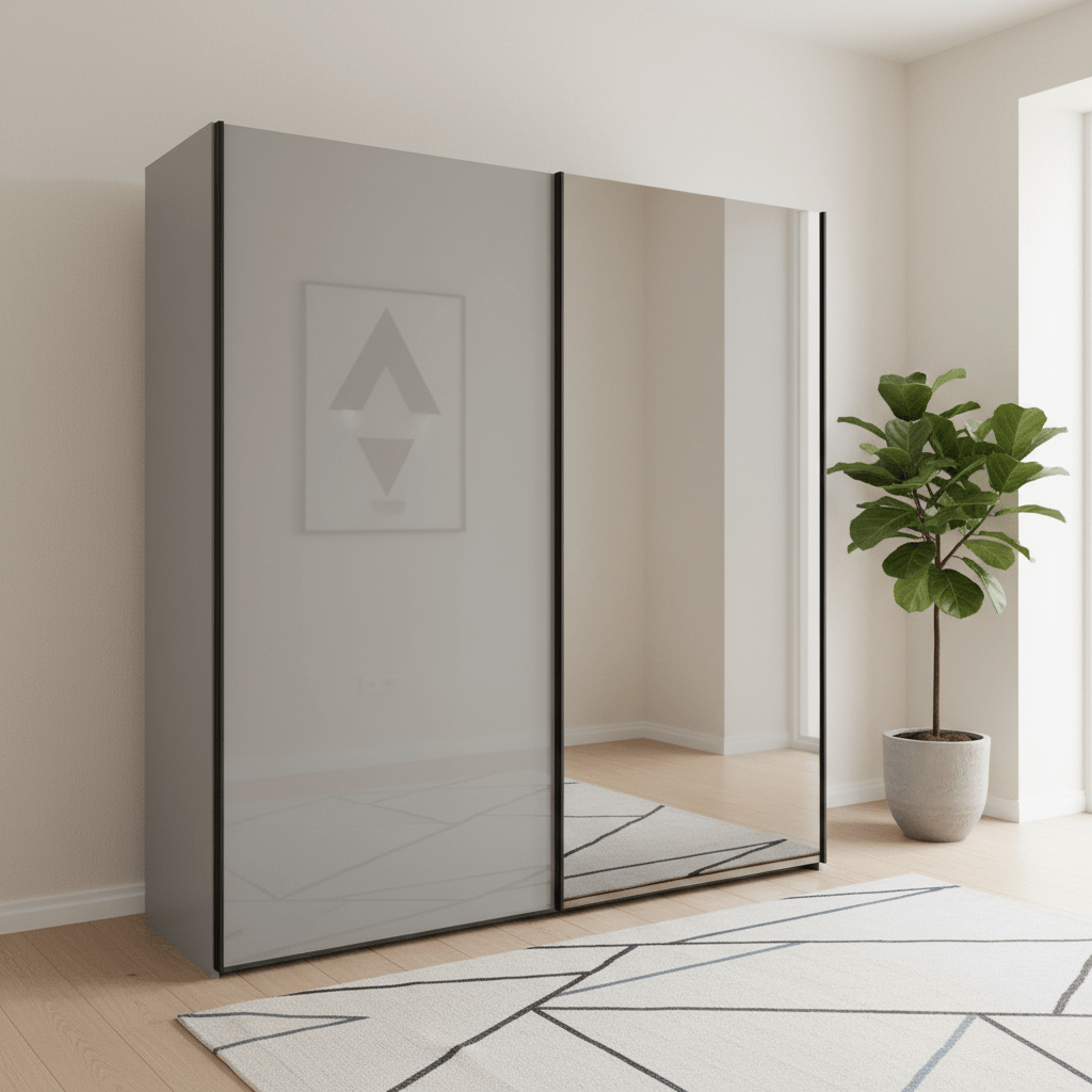 Monaco 3000 Pebble Grey Glass & Mirror 2 Door Sliding Wardrobe