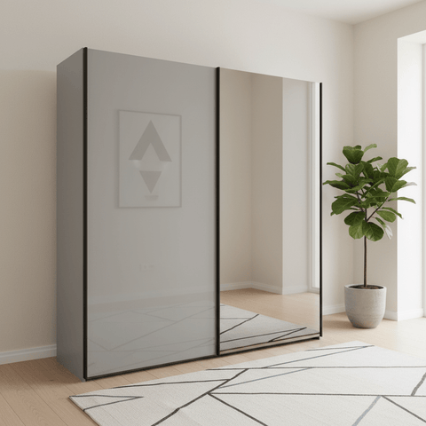 Monaco 3000 Pebble Grey Glass & Mirror 2 Door Sliding Wardrobe