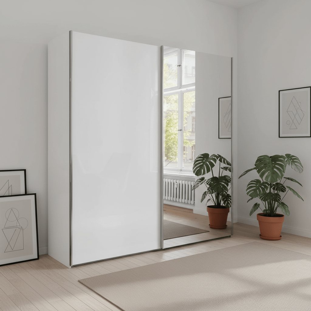 Monaco 3000 White 2 Door Sliding Wardrobe with Mirror