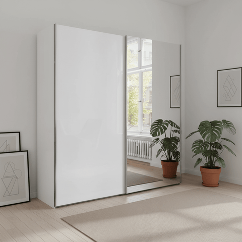Monaco 3000 White 2 Door Sliding Wardrobe with Mirror