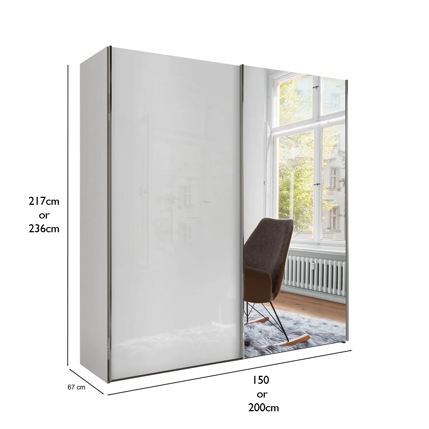 Monaco 3000 White 2 Door Sliding Wardrobe with Mirror - Pendle Village Furniture