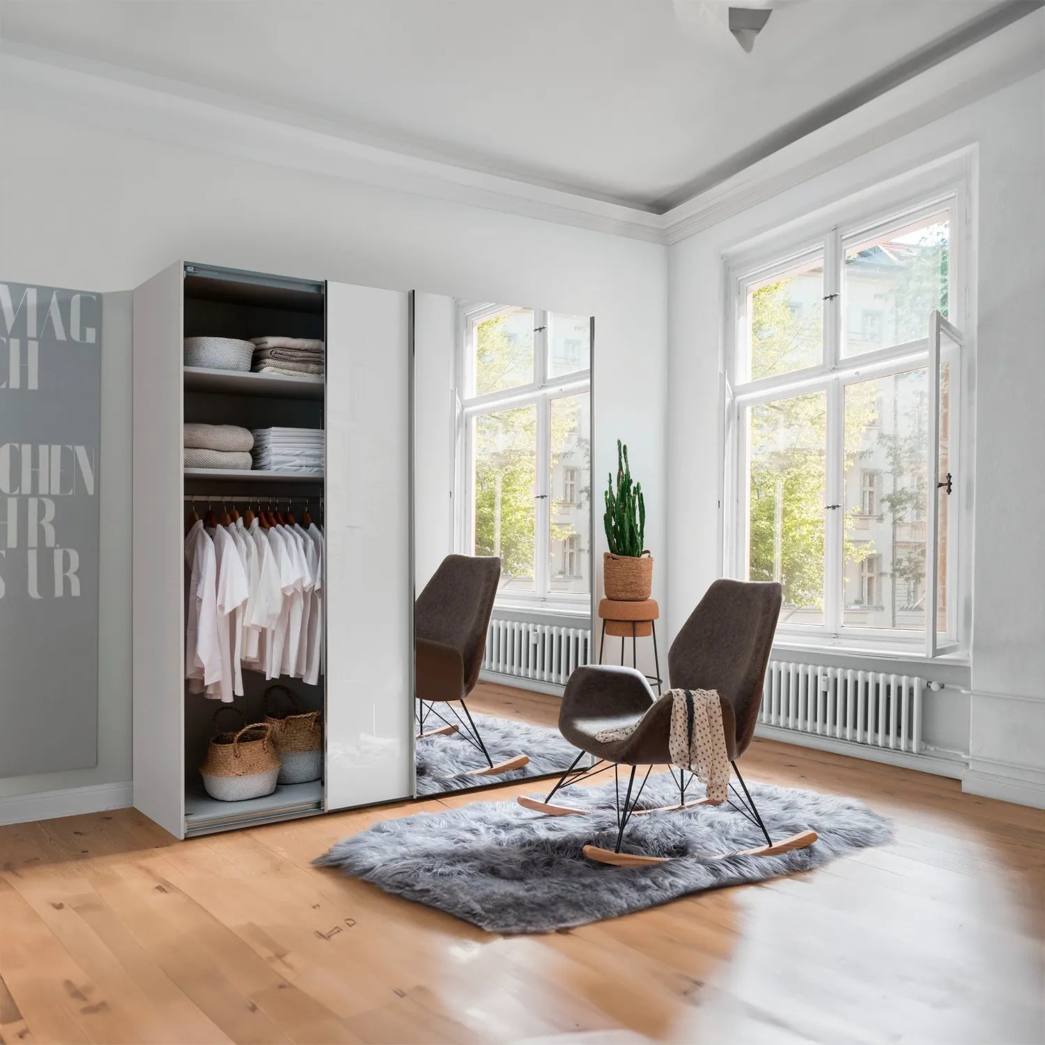 Monaco 3000 White 2 Door Sliding Wardrobe with Mirror - Pendle Village Furniture