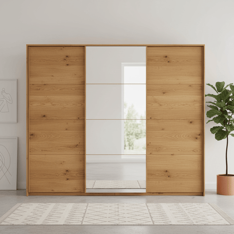 Monaco 3000 Bianco Oak Large Sliding Door Wardrobe with Mirror