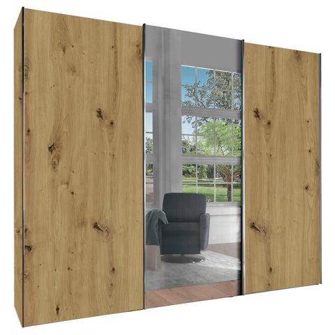 Monroe Bianco Oak 3 Door Sliding Wardrobe with Mirror, Available in 4 width sizes 225, 250, 280, 300 and 2 Height sizes 217 and 236-Main Image