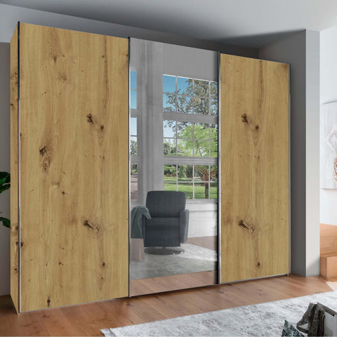 Monroe Bianco Oak 3 Door Sliding Wardrobe with Mirror, Available in 4 width sizes 225, 250, 280, 300 and 2 Height sizes 217 and 236-Lifestyle Image