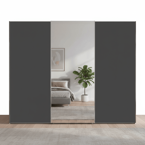 Monaco 3000 Graphite Decor Large Sliding Door Wardrobe with Mirror