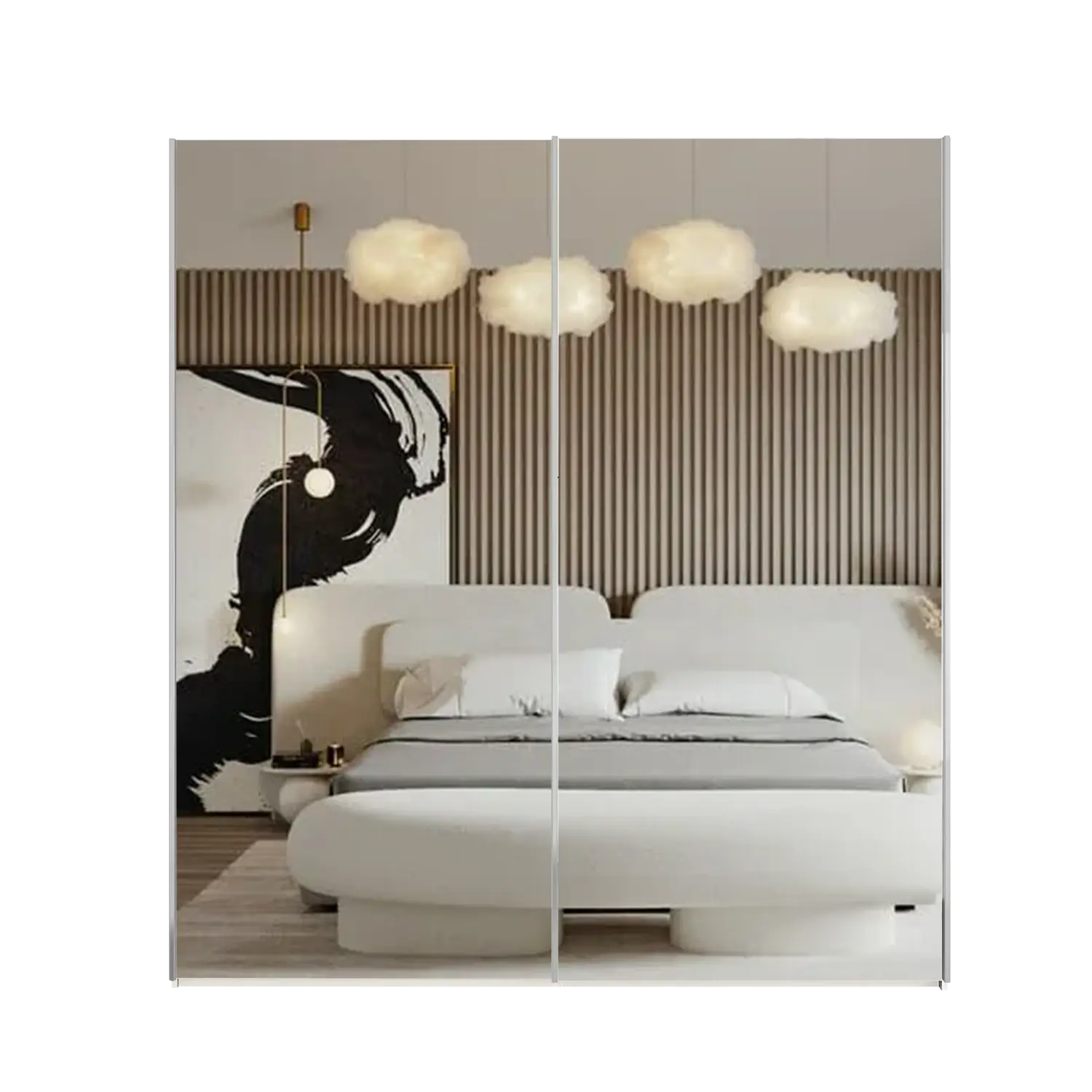 Wiemann Oxford 150cm Full Mirror Sliding Wardrobe, also available in 200cm - Front View of Wardrobe with Silver Handles 