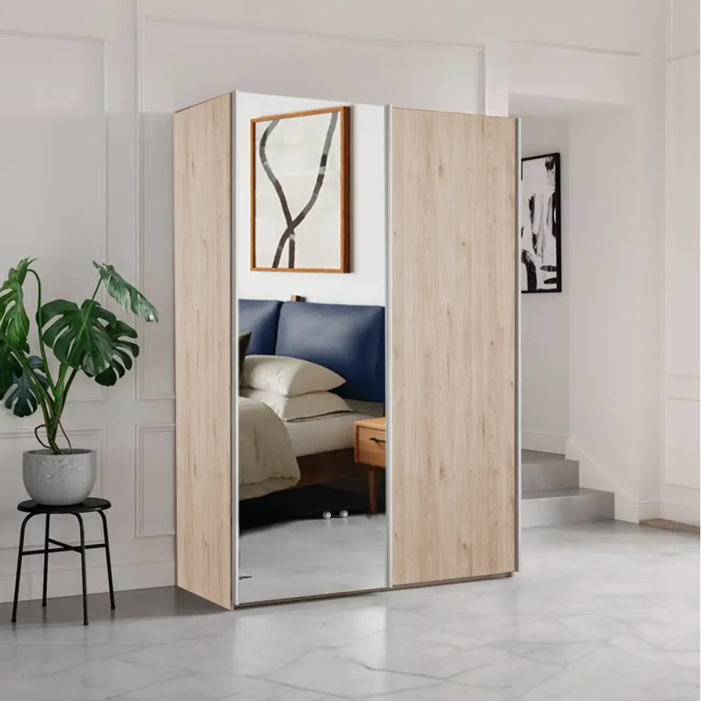Wiemann Oxford 2 Door Sliding 150cm Holm Oak Wardrobe with Mirror - Pendle Village Furniture