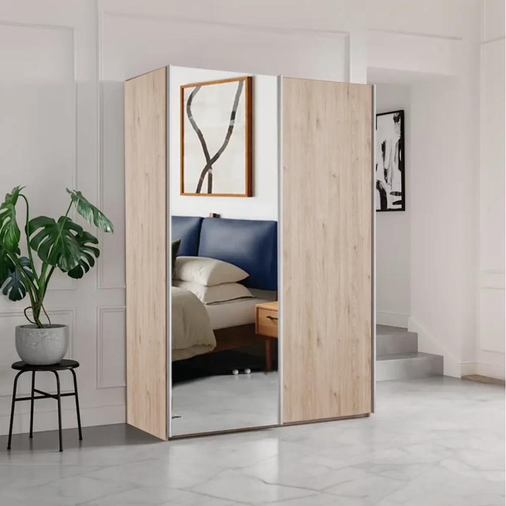 Wiemann Oxford 2 Door Sliding 200cm Holm Oak Wardrobe with Mirror - Pendle Village Furniture