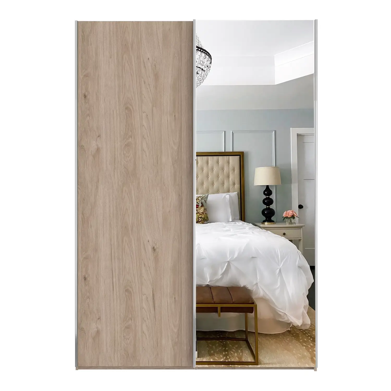 Wiemann Oxford 2 Door Sliding 200cm Holm Oak Wardrobe with Mirror, also available in 150cm - Wardrobe Close up Image