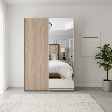Wiemann Oxford 2 Door Sliding 150cm Holm Oak Wardrobe with Mirror