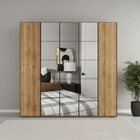 Zenith 250cm 5 Door Hinged Bianco Oak Mirrored Wardrobe