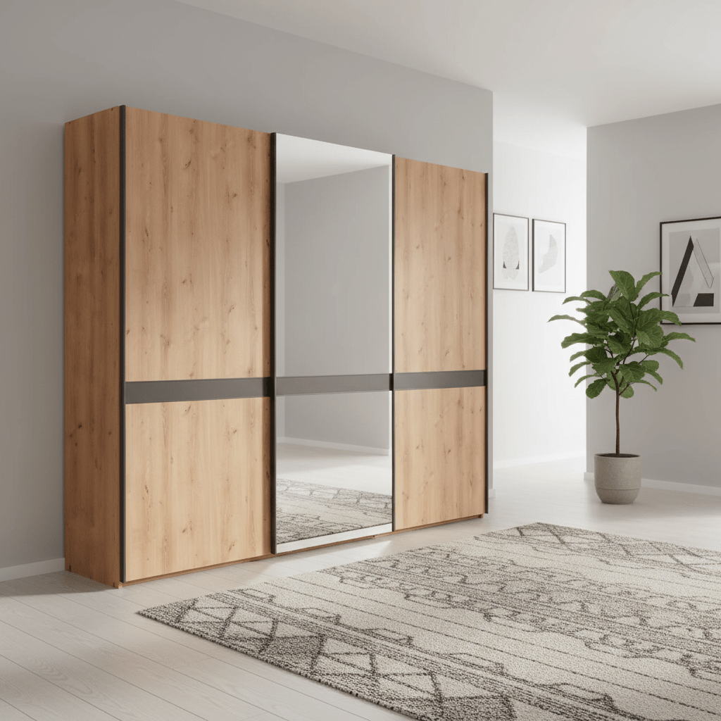 Wiemann Regen Bianco Oak 3 Door Sliding Wardrobe With Mirror