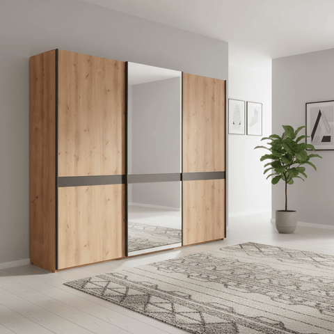 Wiemann Regen Bianco Oak 3 Door Sliding Wardrobe With Mirror