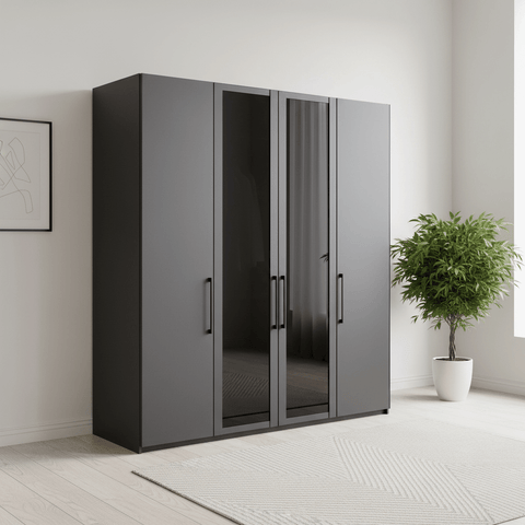 Wiemann Stylo 4 Door 200cm Wardrobe – Graphite & Glass Front