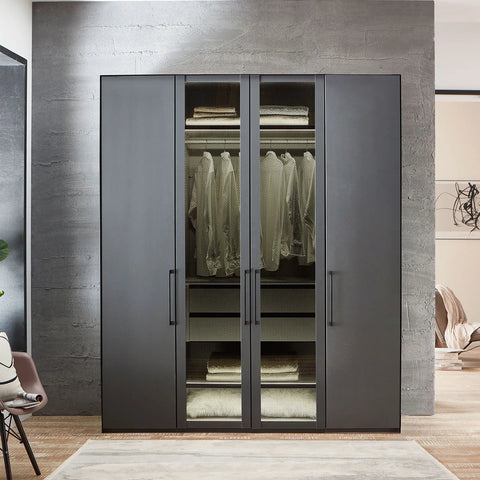 Wiemann Stylo 4 Door 200cm Wardrobe – Graphite & Glass Front