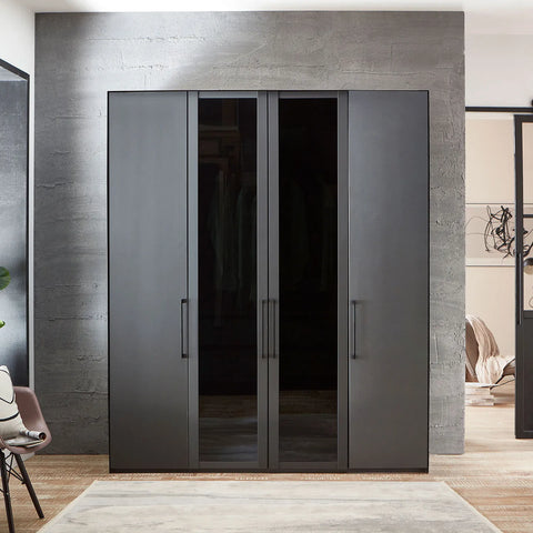 Wiemann Stylo 4 Door 200cm Wardrobe – Graphite & Glass Front