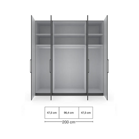 Wiemann Stylo 4 Door 200cm Wardrobe – Graphite & Glass Front
