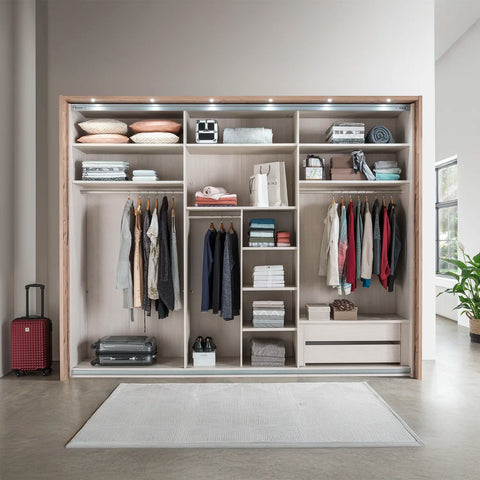 Wiemann Bristol Rustic Oak and Pebble Grey Sliding Door Wardrobe With Mirror