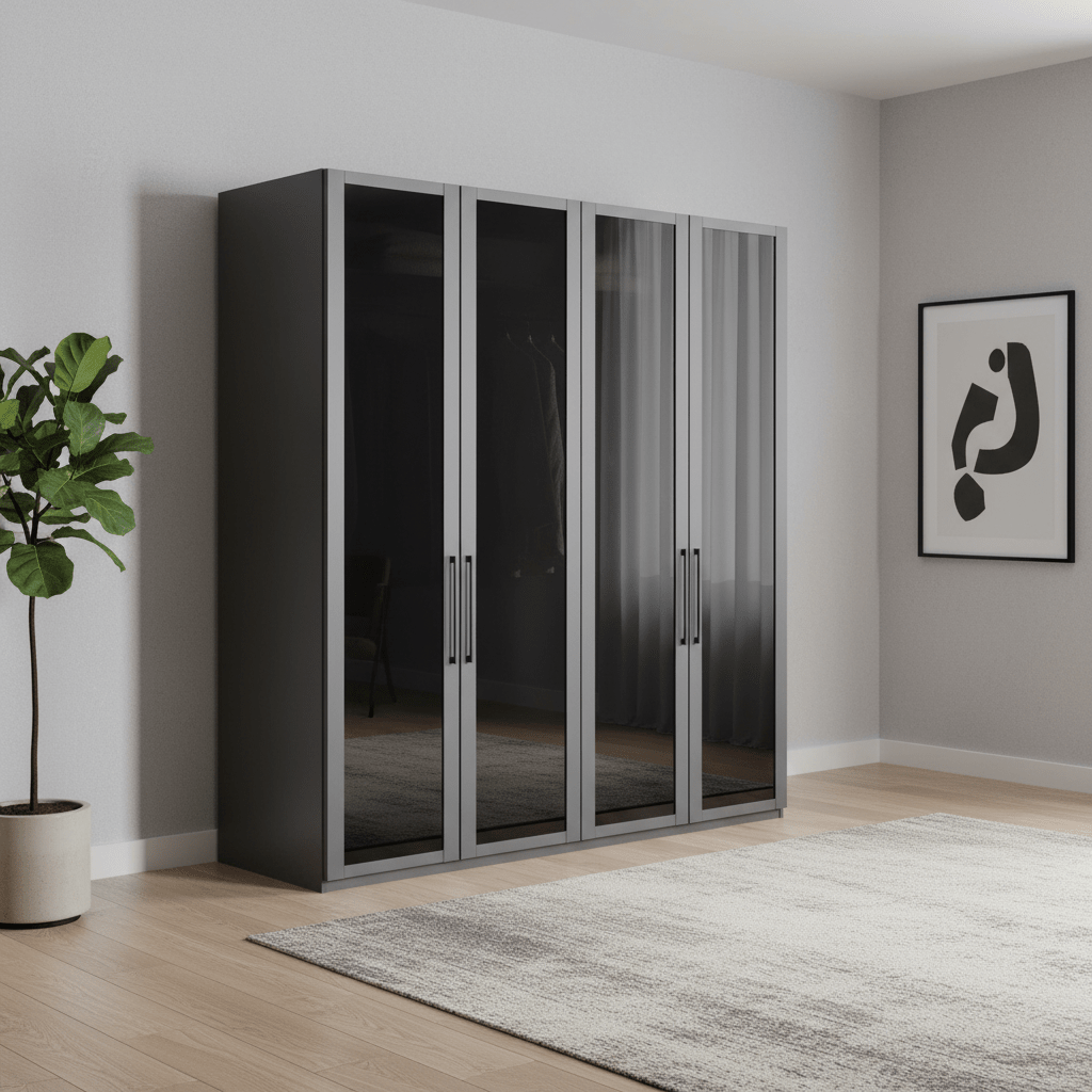 Wiemann Stylo Transparent Black Glass 4 Door Wardrobe – 200cm