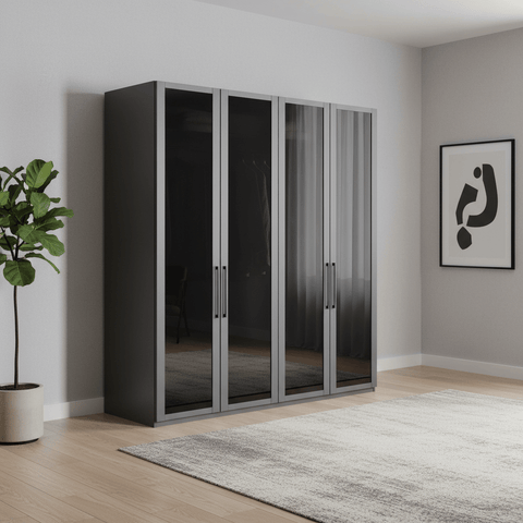 Wiemann Stylo Transparent Black Glass 4 Door Wardrobe – 200cm