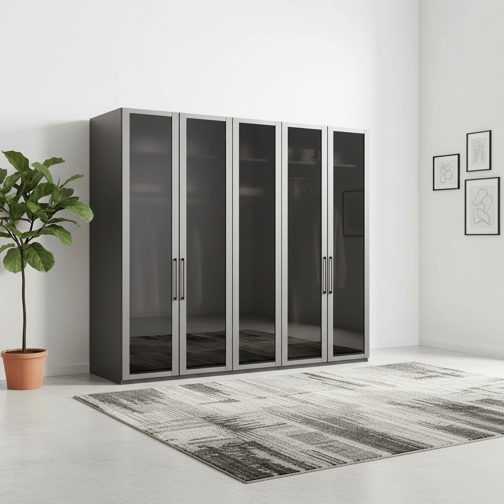 Wiemann Stylo Transparent Black Glass 5 Door Wardrobe – 250cm