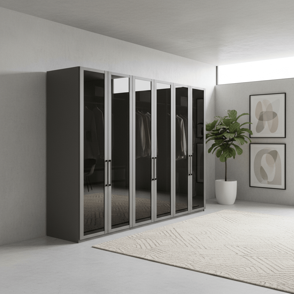 Wiemann Stylo 6 Door Transparent Black Glass Wardrobe – 300cm