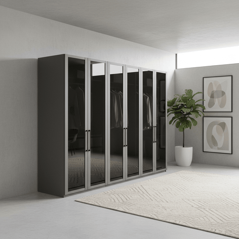 Wiemann Stylo 6 Door Transparent Black Glass Wardrobe – 300cm