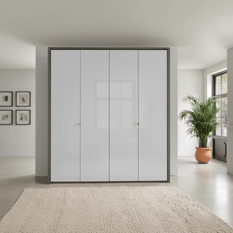 Torino 4 Door Hinged Oak and White Glass Wardrobe