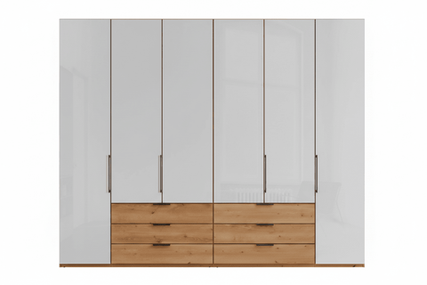 Templin 1000 Bianco Oak Carcase 6 Door 6 Drawer Hinged Wardrobe W300cm