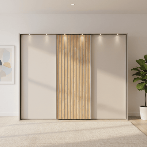 Tulsa 3 Door Decor Champagne Sliding Door Wardrobe with Oak Decking