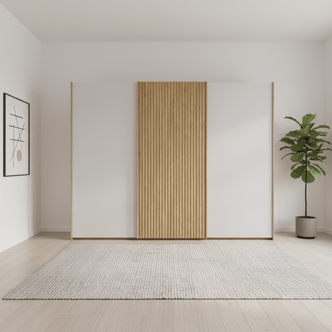 Tulsa 3 Door White Glass Sliding Door Wardrobe with Oak Decking