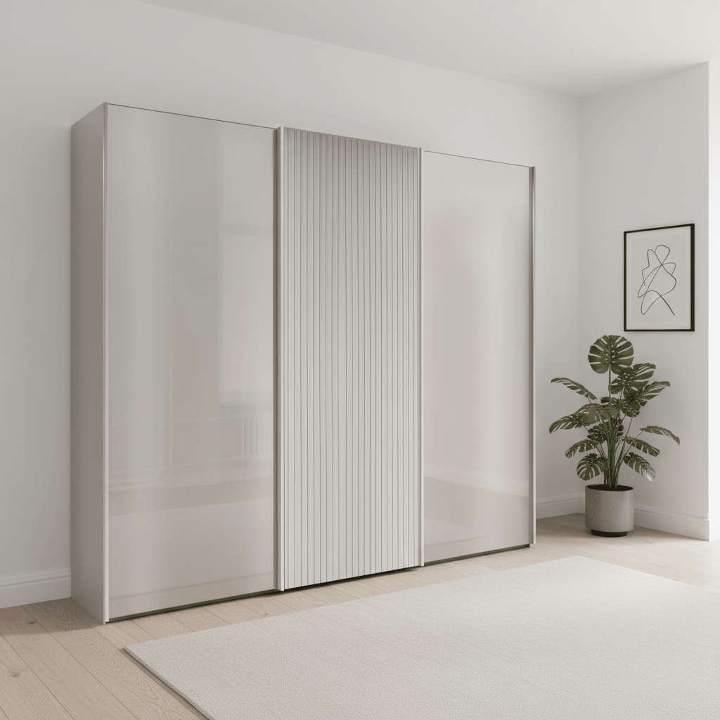 Tulsa 3 Door Champagne Glass Sliding Door Wardrobe with Decking
