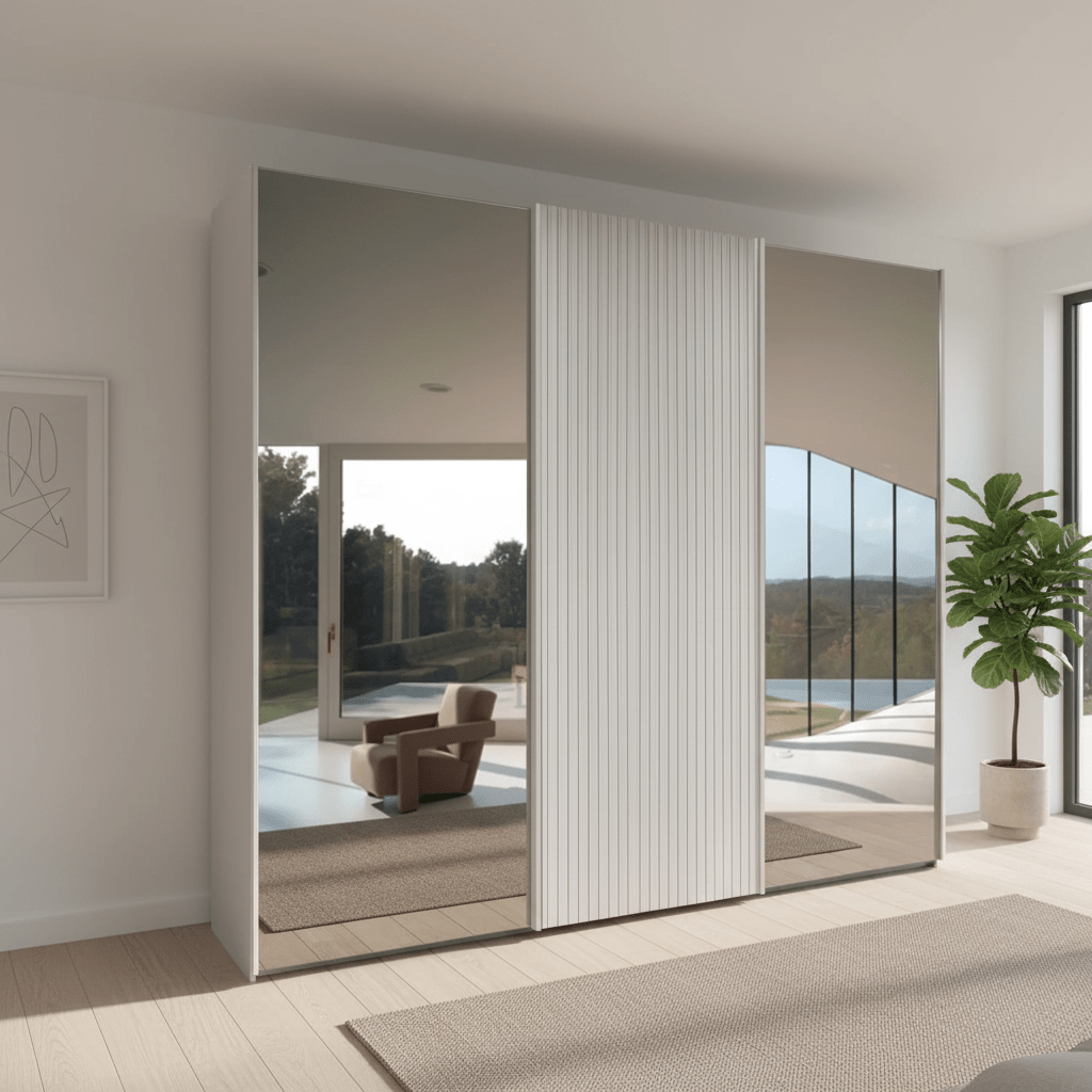Tulsa Large 3 Door Wardrobe With Mirror and Decking Door