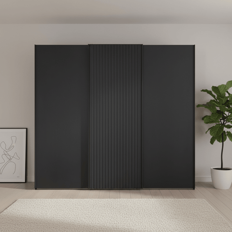 Tulsa 3 Door Graphite Sliding Door Wardrobe with Decking - Free Assembly