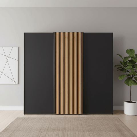 Tulsa 3 Door Graphite Sliding Door Wardrobe with Oak Decking - Free Assembly